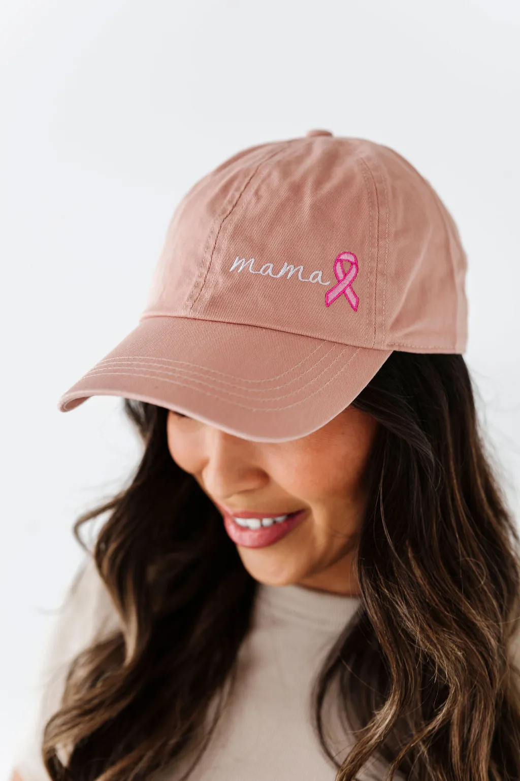 Mama Pink Ribbon Baseball Cap in Dusty Pink