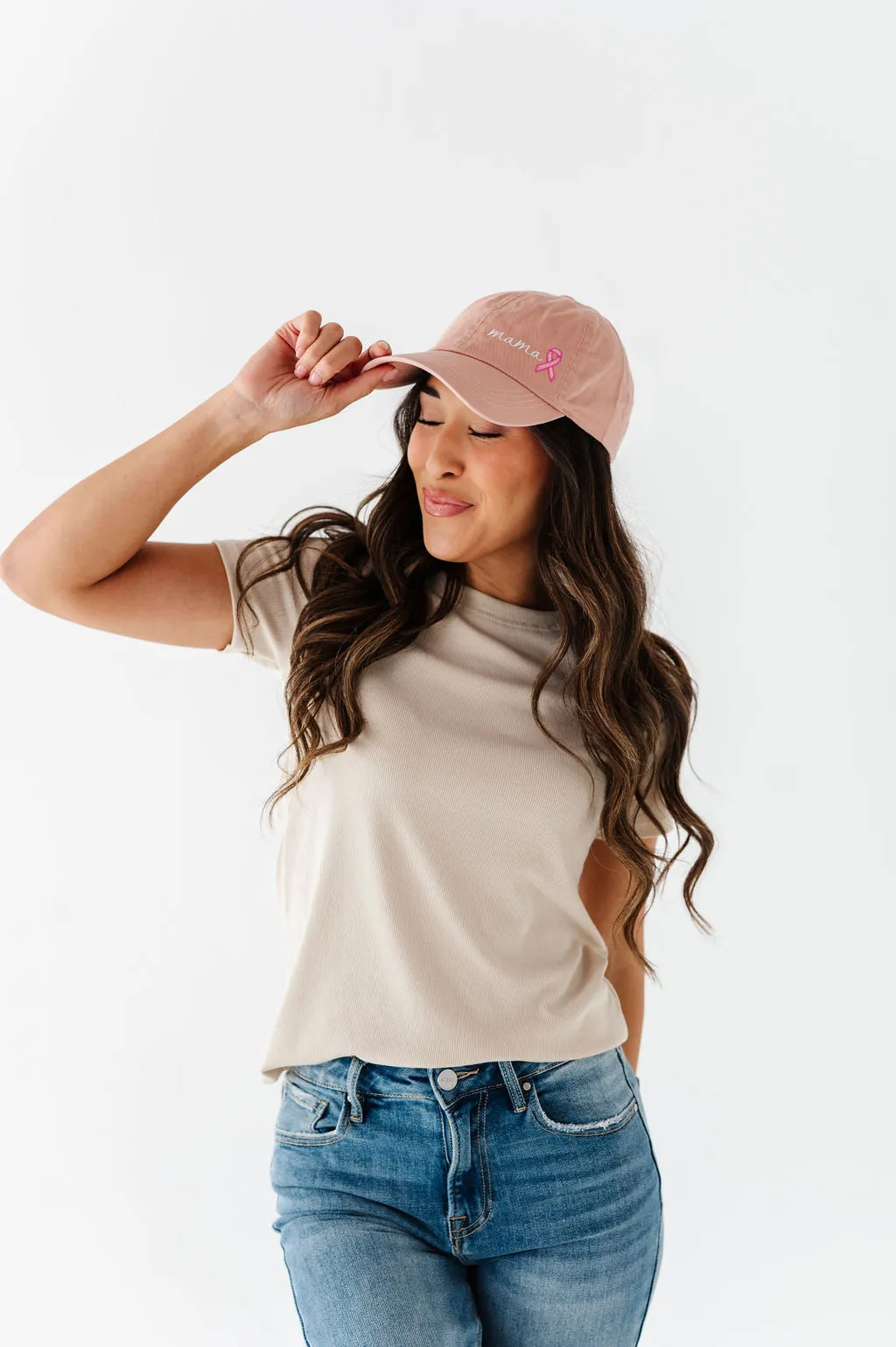 Mama Pink Ribbon Baseball Cap in Dusty Pink