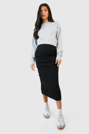 Maternity Cotton Rib Midi Skirt