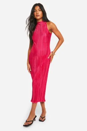 Maternity Plisse Racer Neck Midi Dress