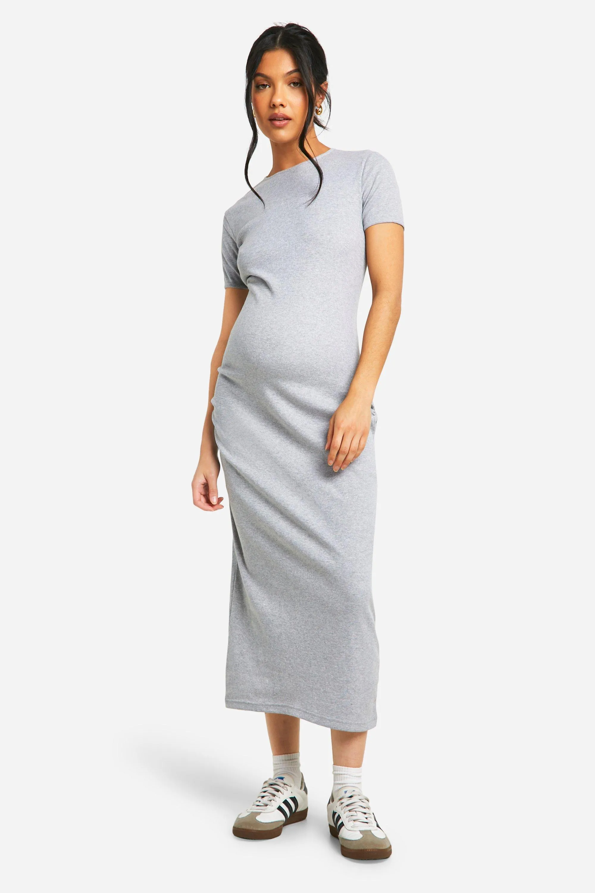 Maternity Ribbed Cap Sleeve Midaxi Dress