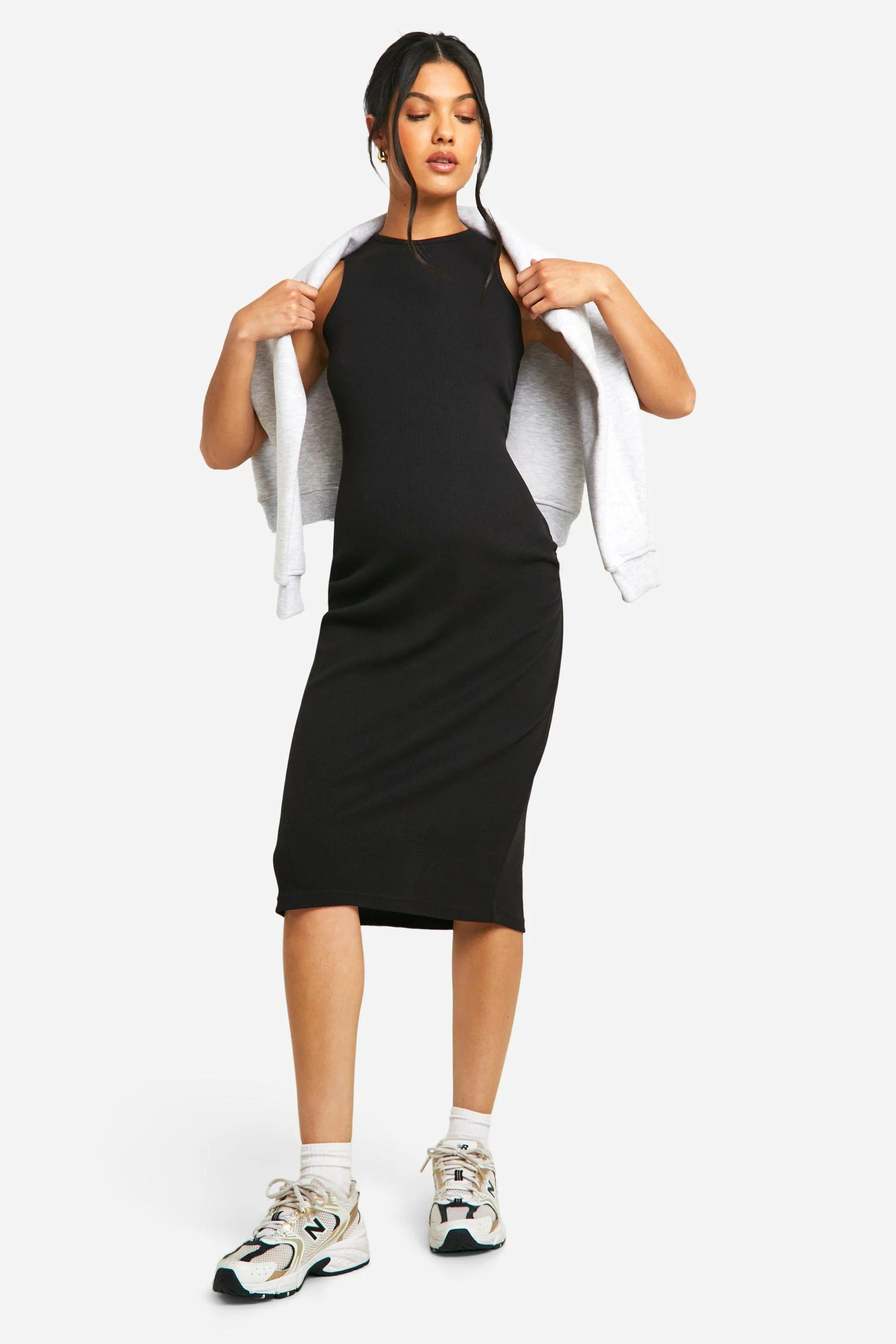 Maternity Ribbed Racer Neck Midi Dress