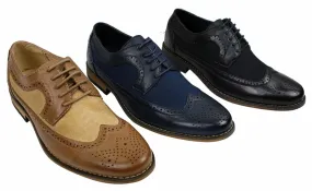 Mens Brogues Leather Shoes Italian Designer Smart Casual Brown Black Navy Retro