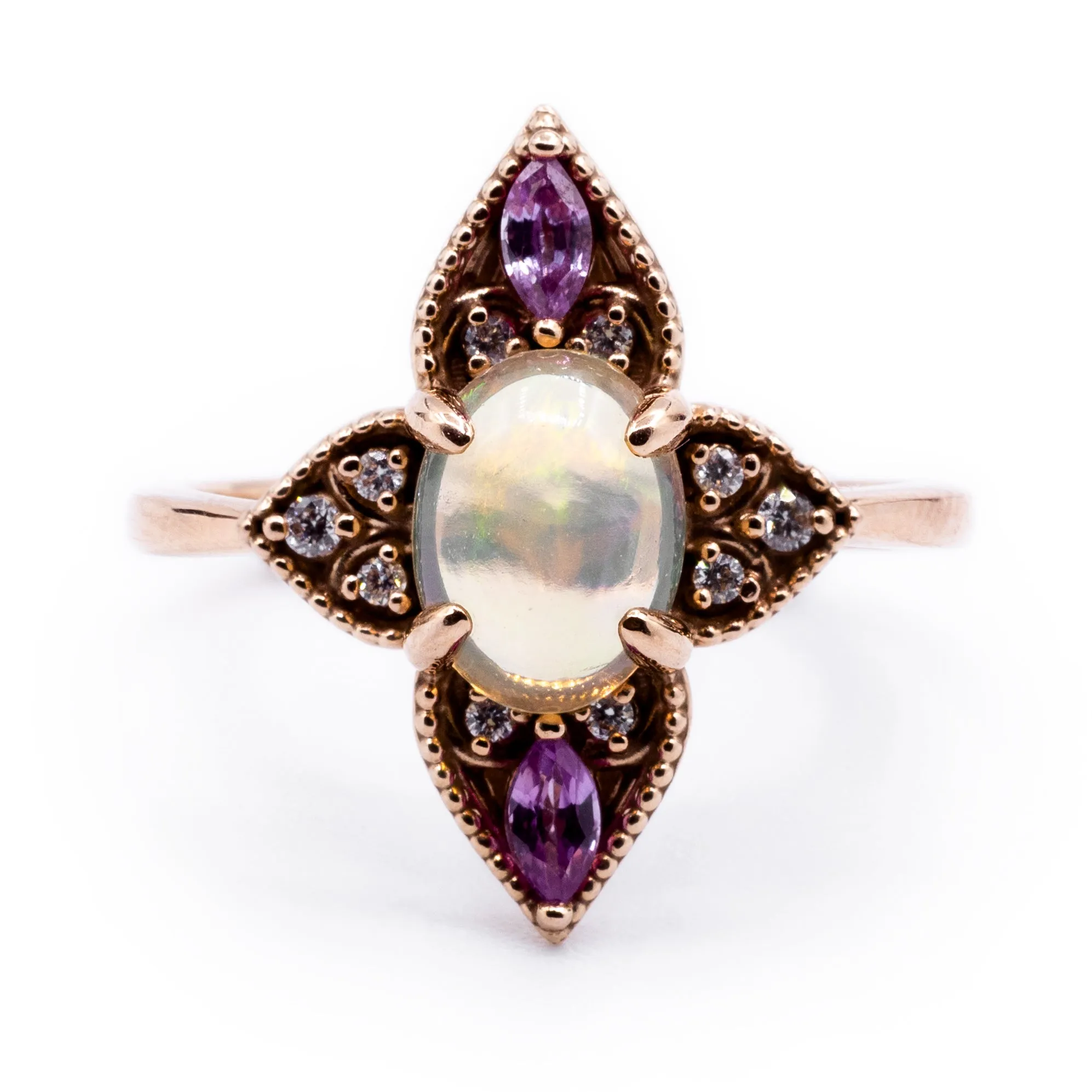 Natural Ethiopian Opal with Pink Sapphire and Diamond Vintage Ring