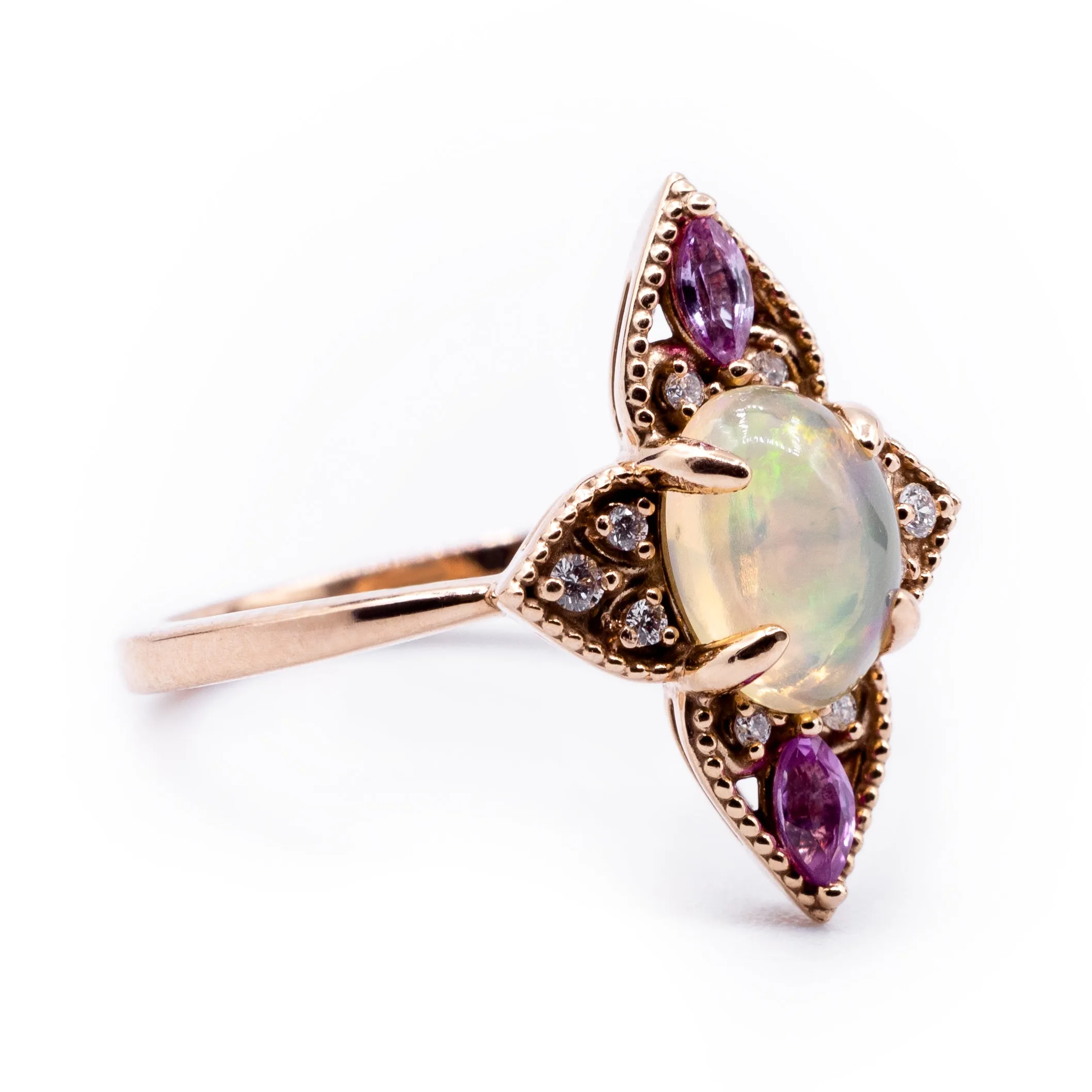 Natural Ethiopian Opal with Pink Sapphire and Diamond Vintage Ring