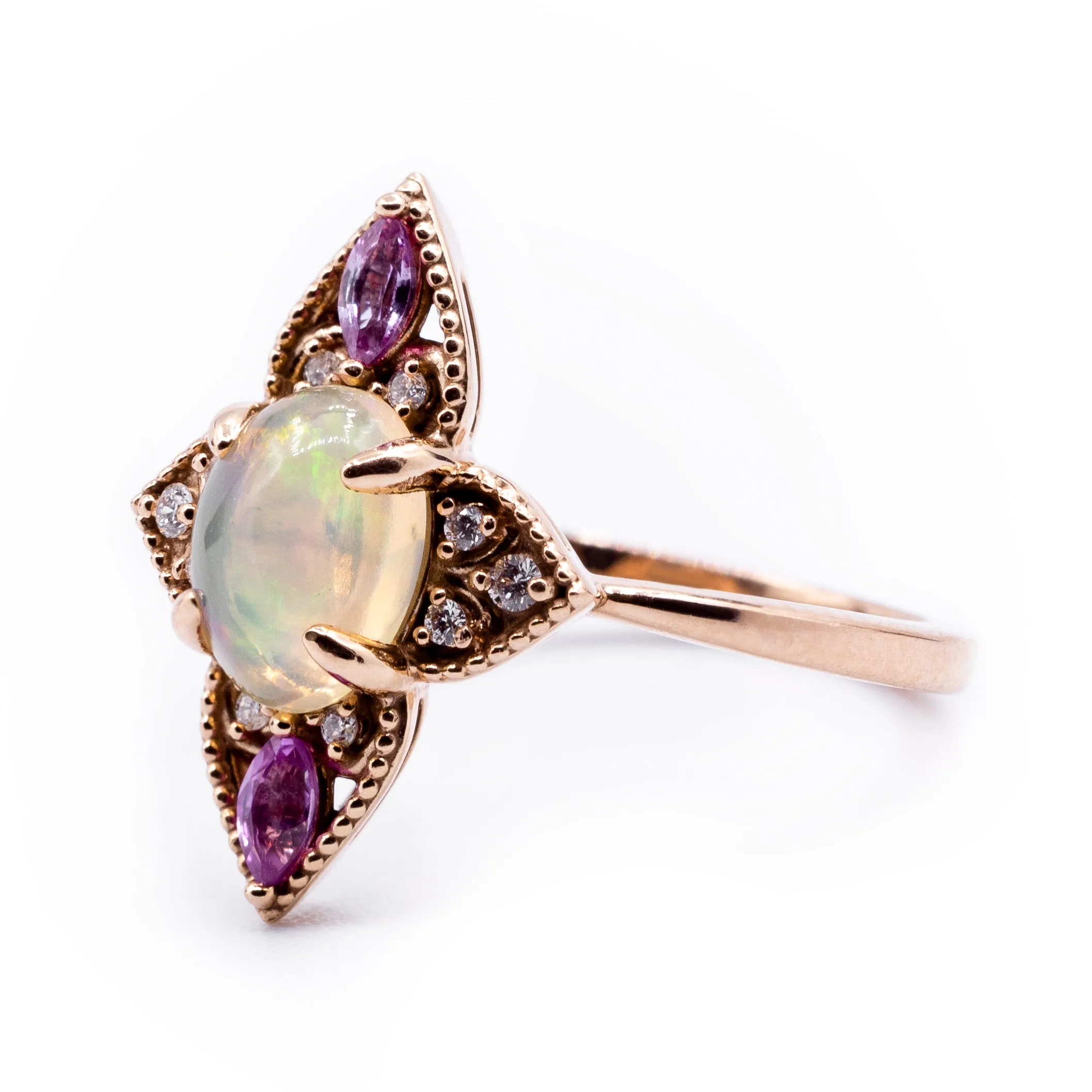 Natural Ethiopian Opal with Pink Sapphire and Diamond Vintage Ring