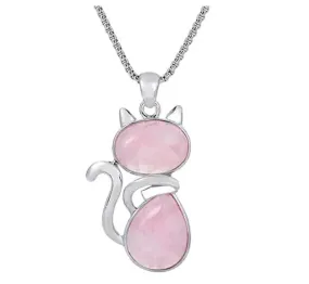 Natural Pink Rose Quartz Cat Shape Pendant Necklace 18