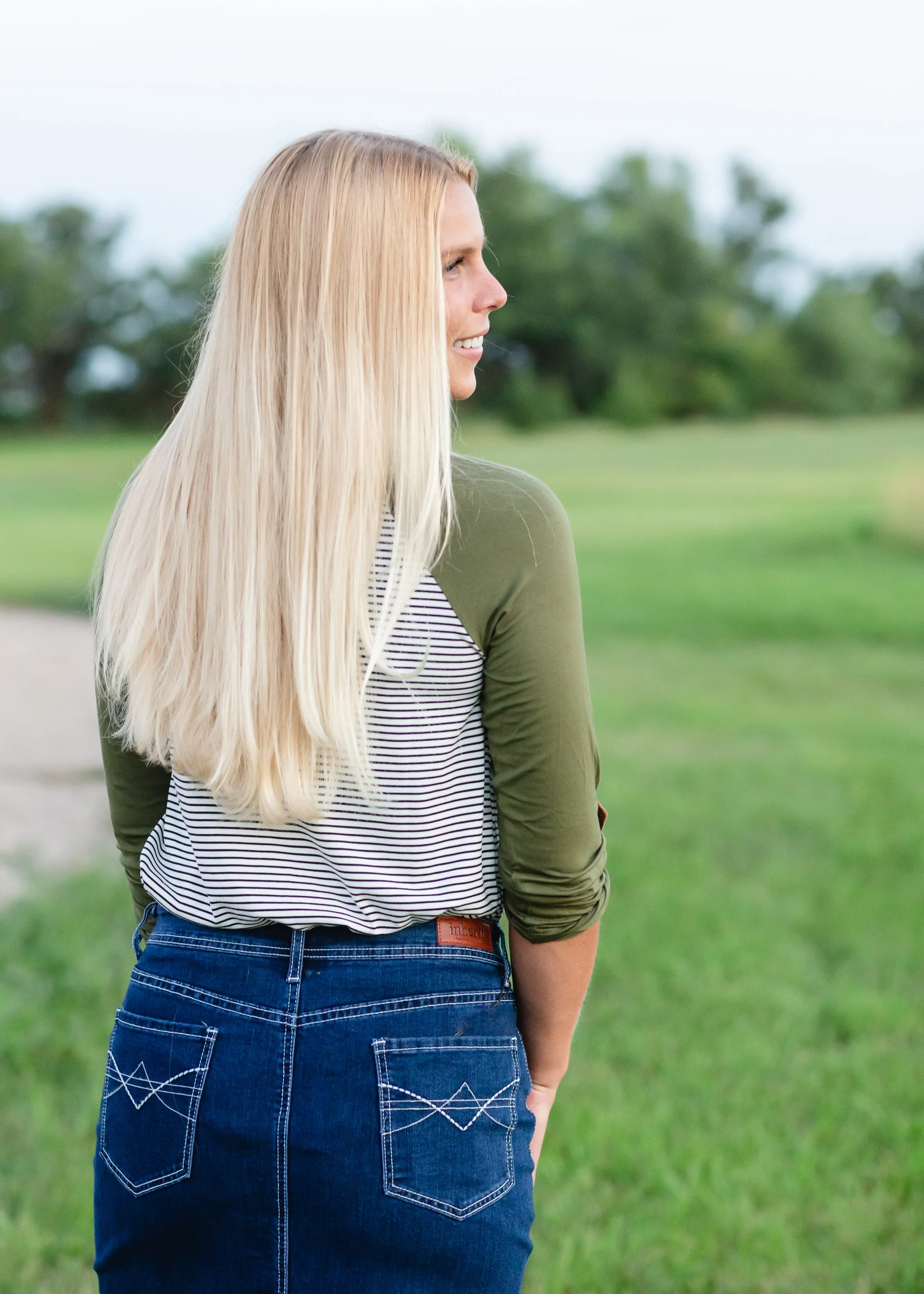 Olive Striped Suede Pocket Raglan