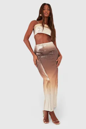 Ombre Sequin Square Neck Cami & Maxi Skirt