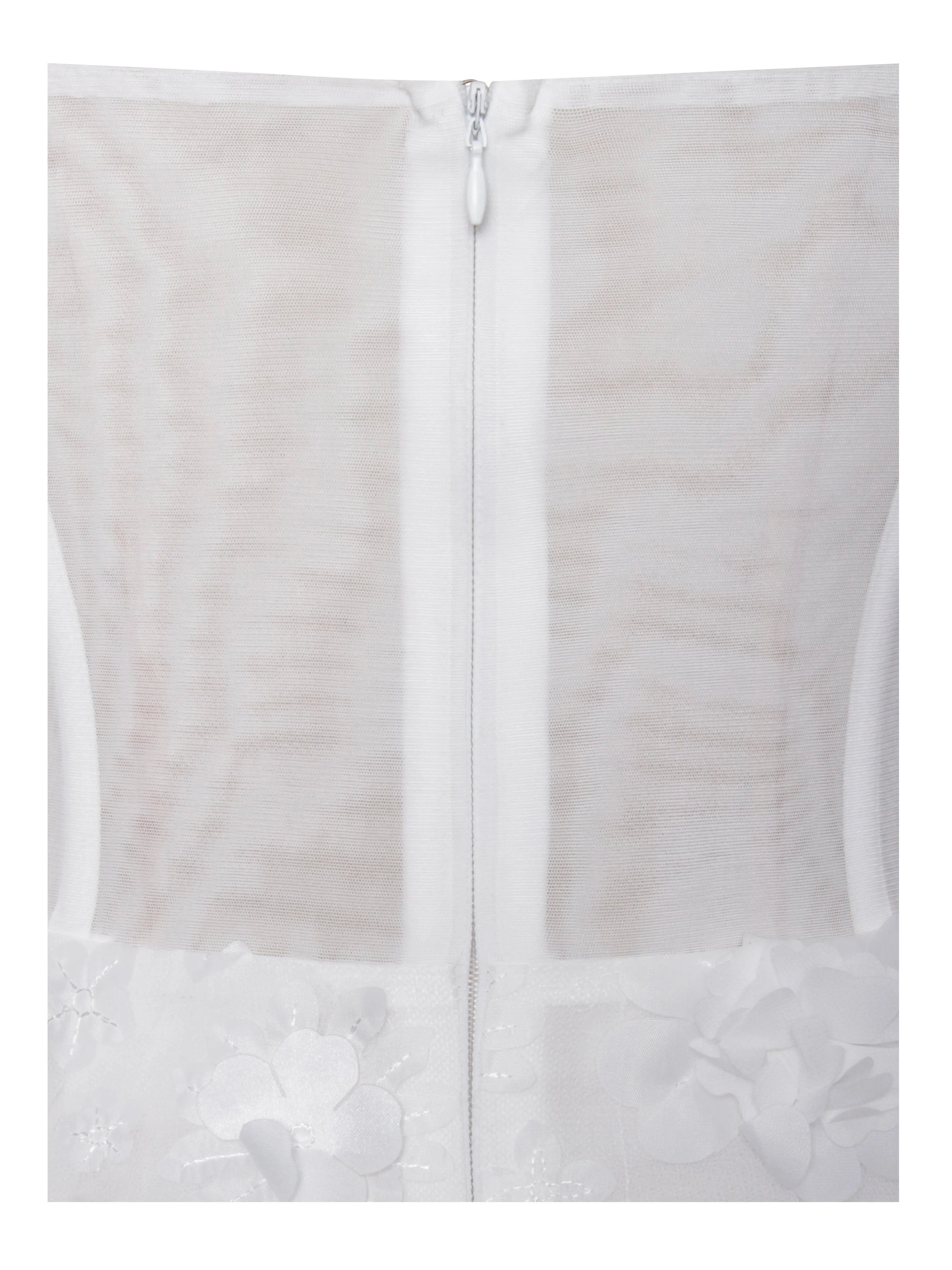 Pamila White Floral Mesh Puffy Mini Dress