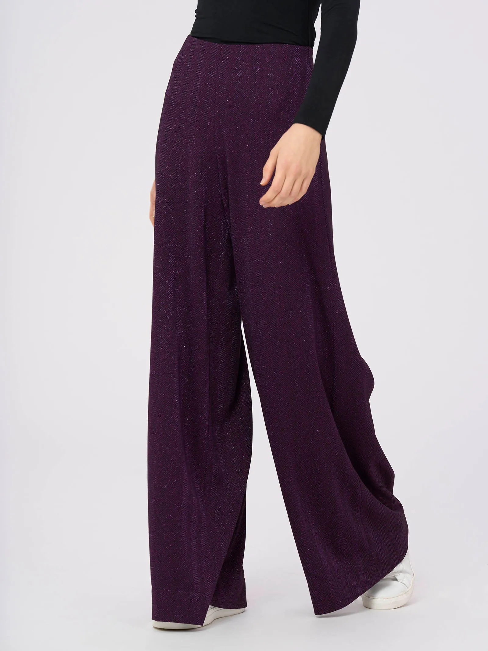 Pantalone a palazzo in tessuto Eco Jacquard - Fant. Sunset Purple