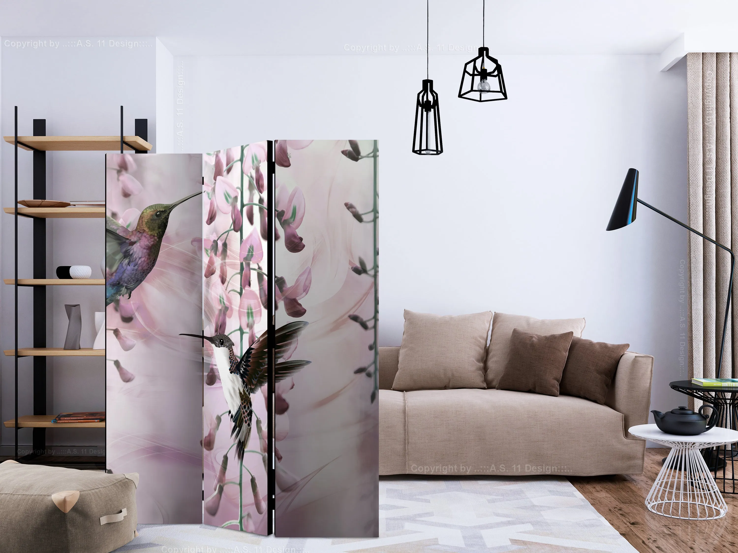 Paravento Flying Hummingbirds (Pink) [Room Dividers]