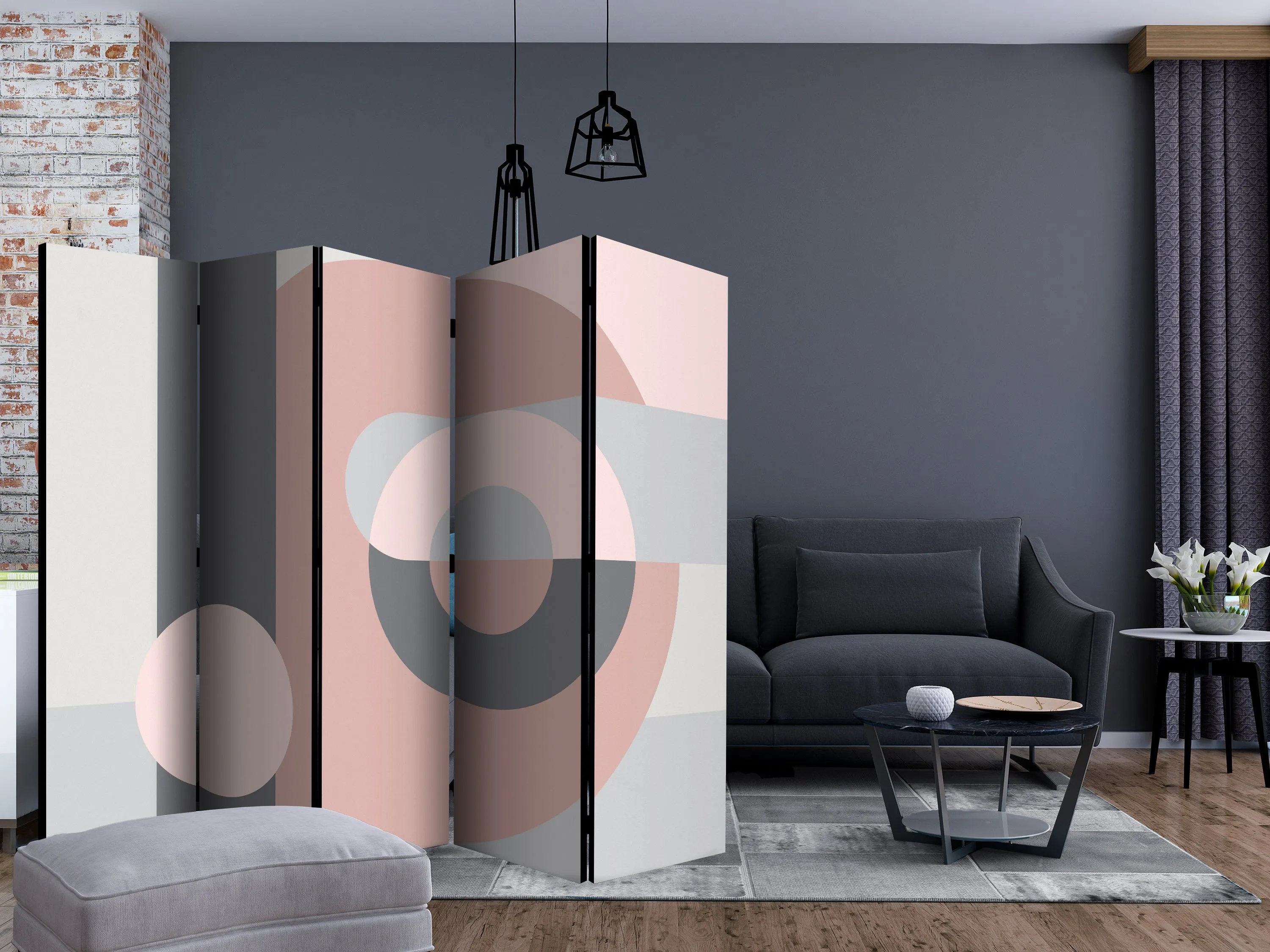 Paravento Geometric Wreath (Pink) II [Room Dividers]