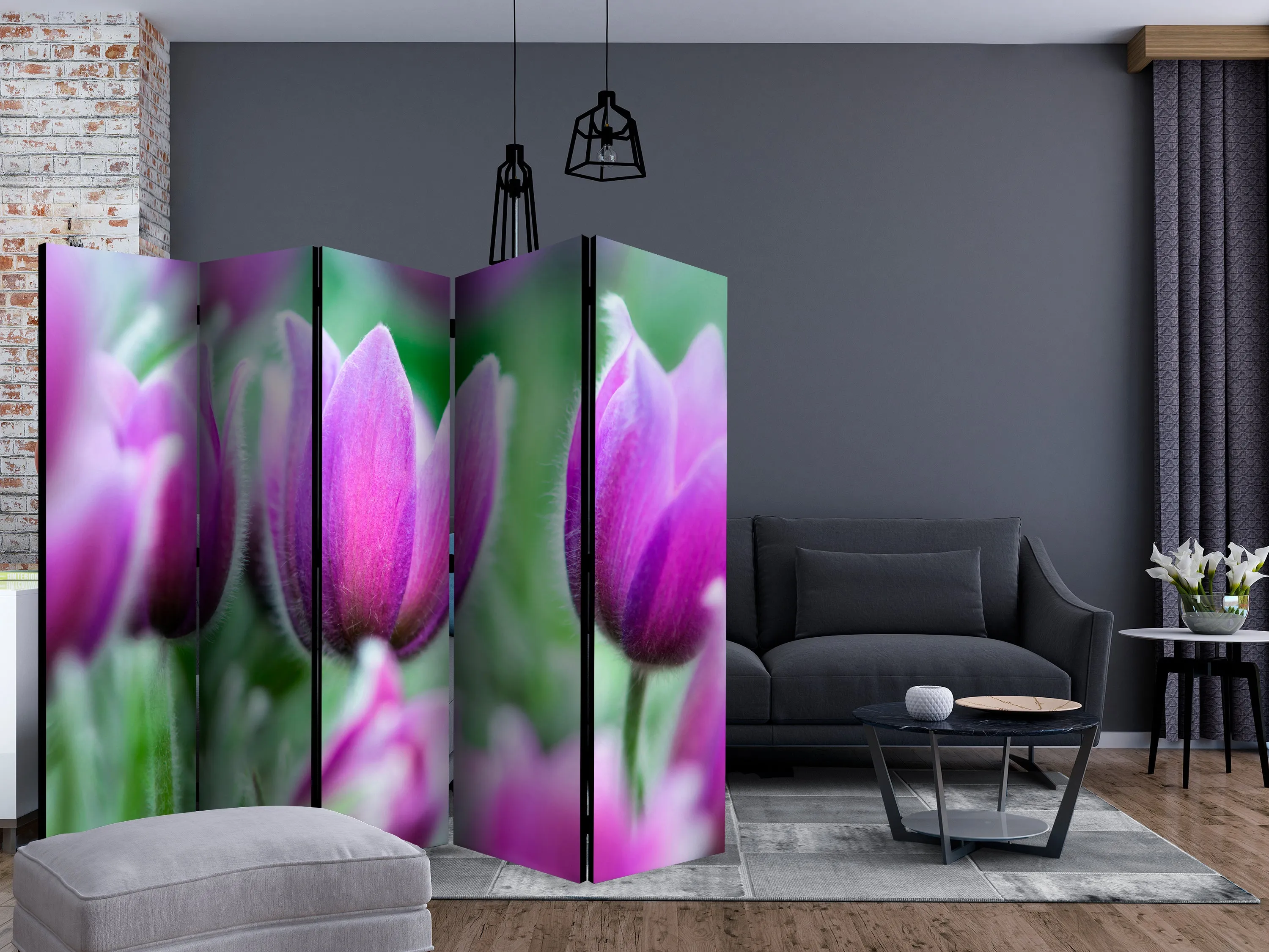 Paravento Purple spring tulips II [Room Dividers]