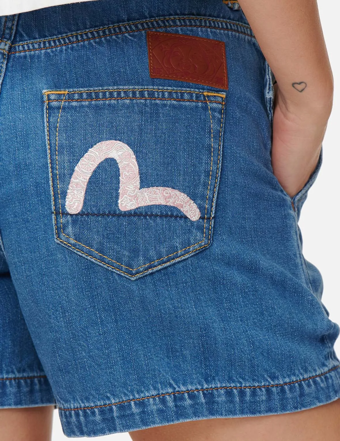 Pattern Seagull Embroidered Paper Bag Denim Shorts