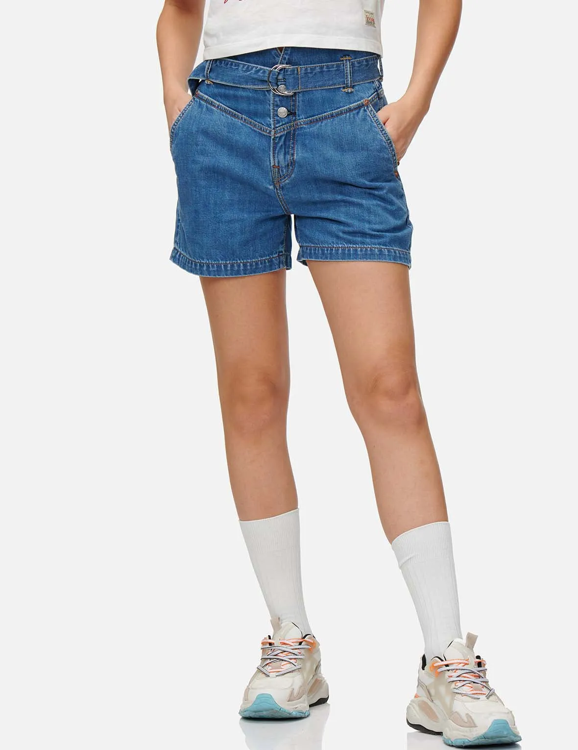 Pattern Seagull Embroidered Paper Bag Denim Shorts