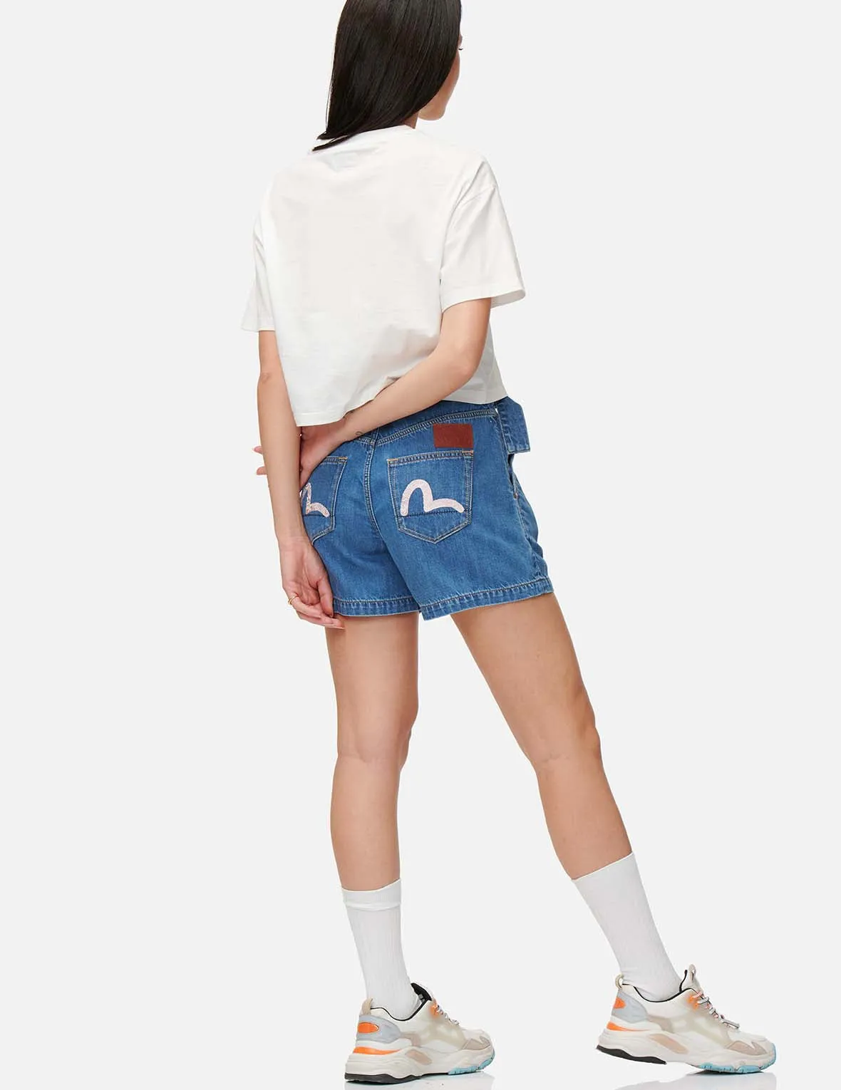 Pattern Seagull Embroidered Paper Bag Denim Shorts