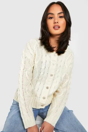 Pearl Detail Cable Knit Cardigan