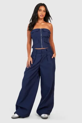 Petite Double Waistband Wide Leg Dress Pants