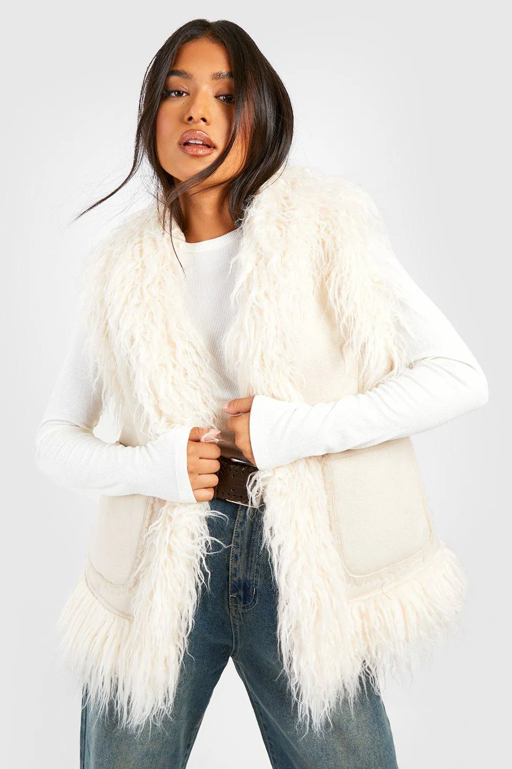 Petite Faux Fur Suede Vest