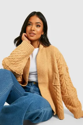 Petite Mixed Chunky Cable Knit Cardigan