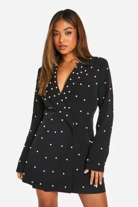 Petite Pearl Detail Blazer Dress