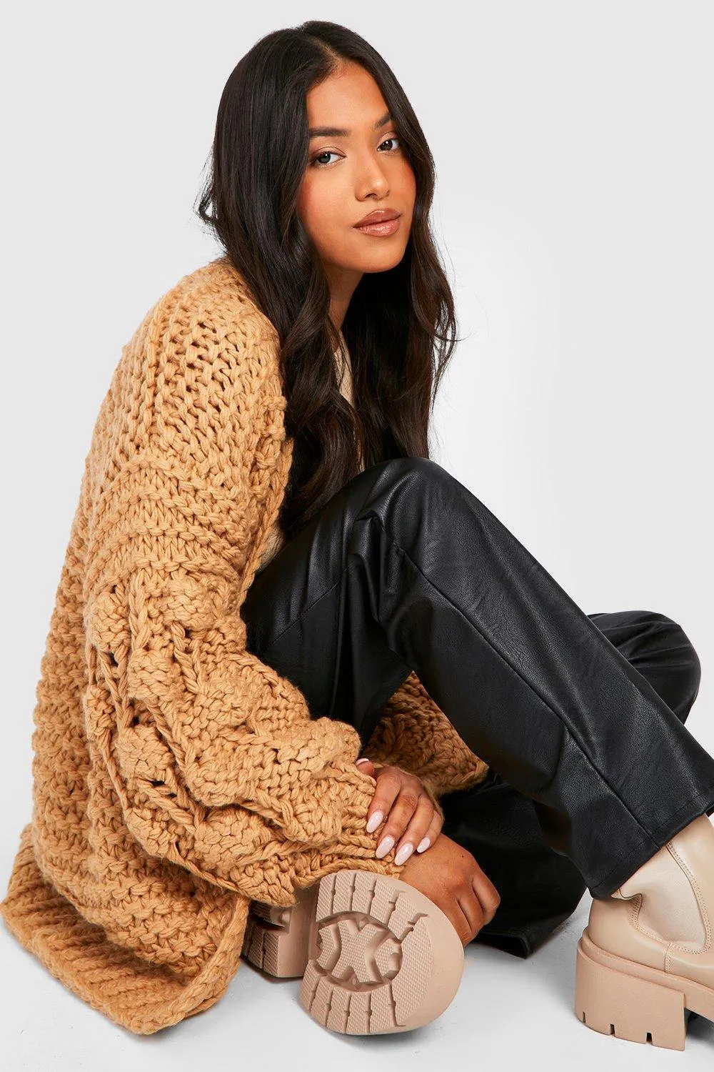 Petite Premium Chunky Knit Bubble Cardigan