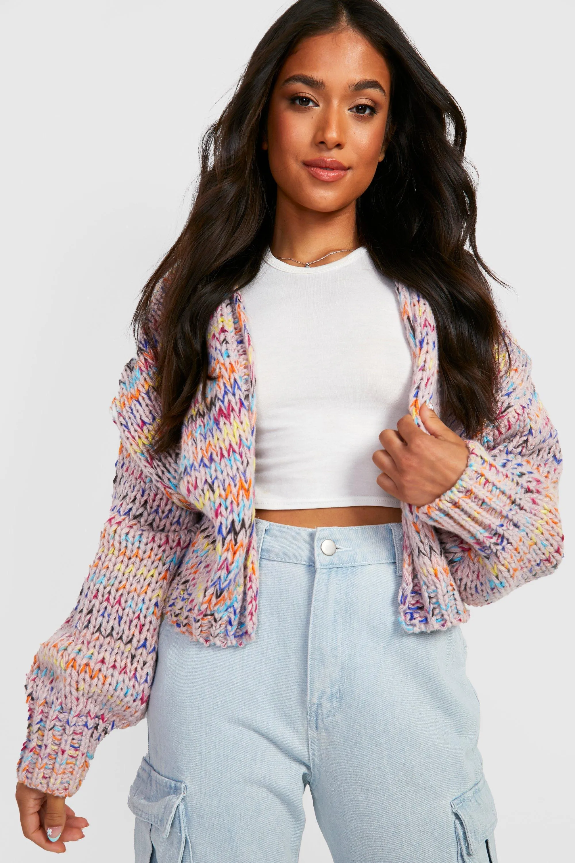 Petite Premium Chunky Multicolored Cardigan