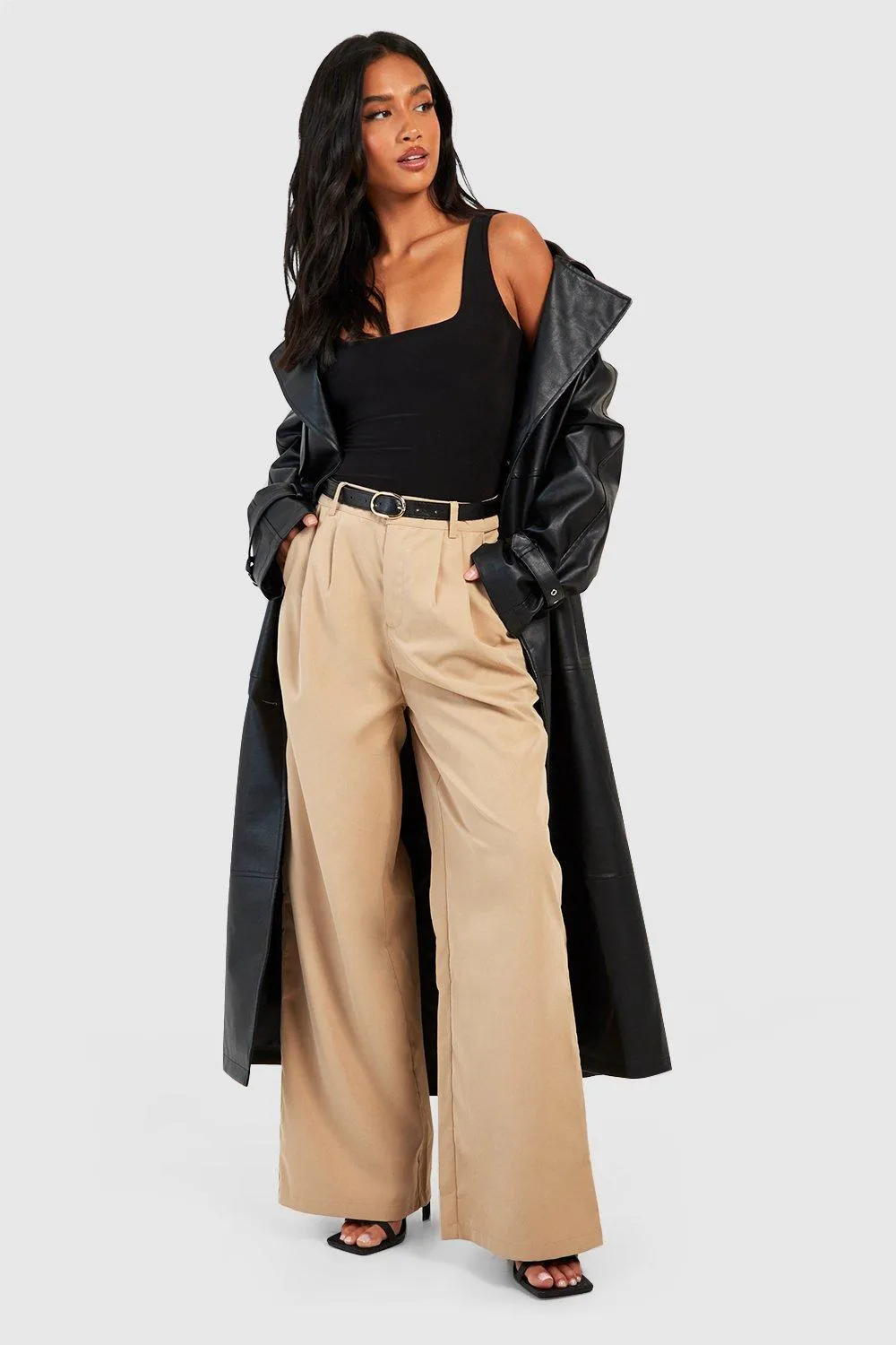 Petite Tailored Wide Leg Pants With Belt