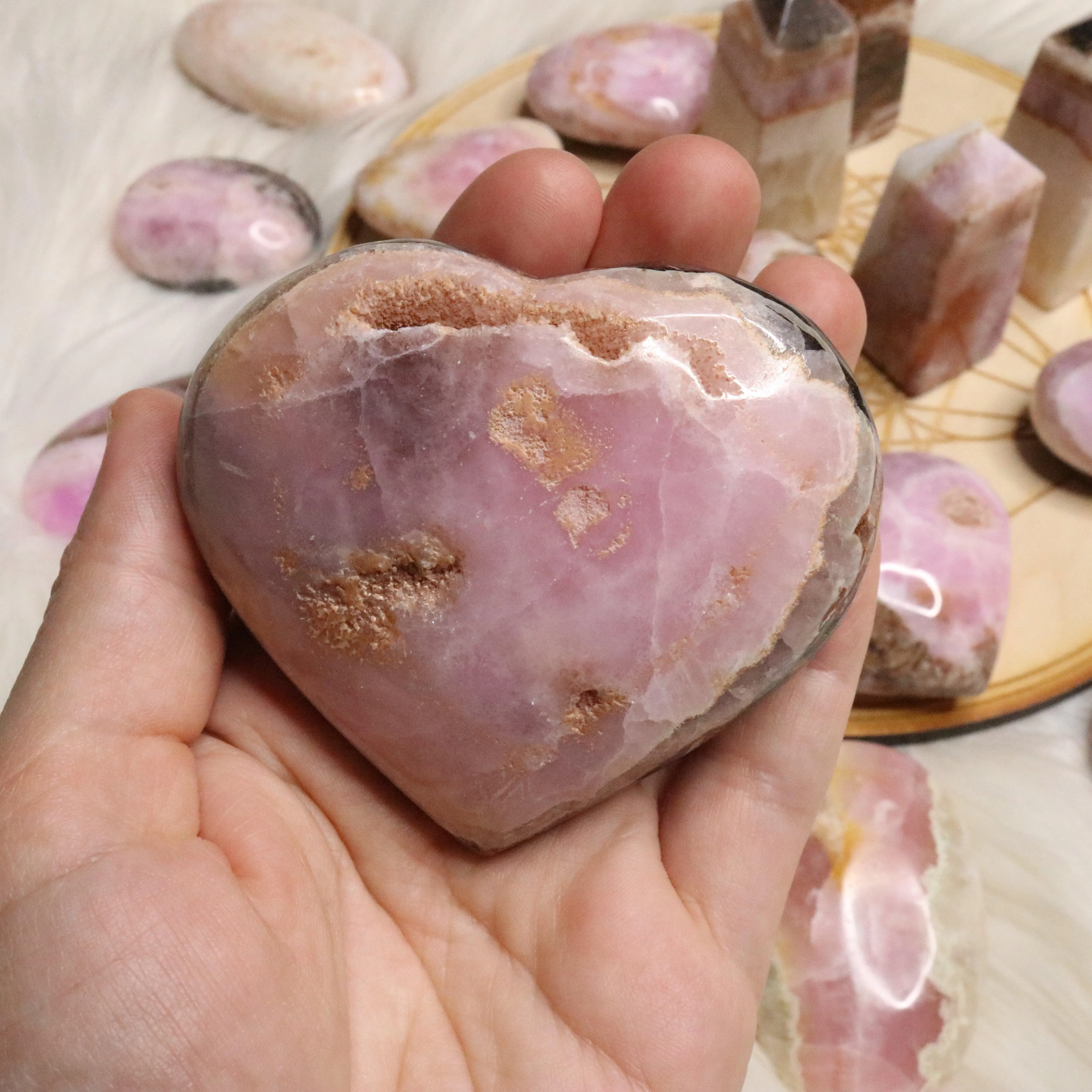 Pink Aragonite ~ Large Puffy Heart ~ Soothing and Stabilizing