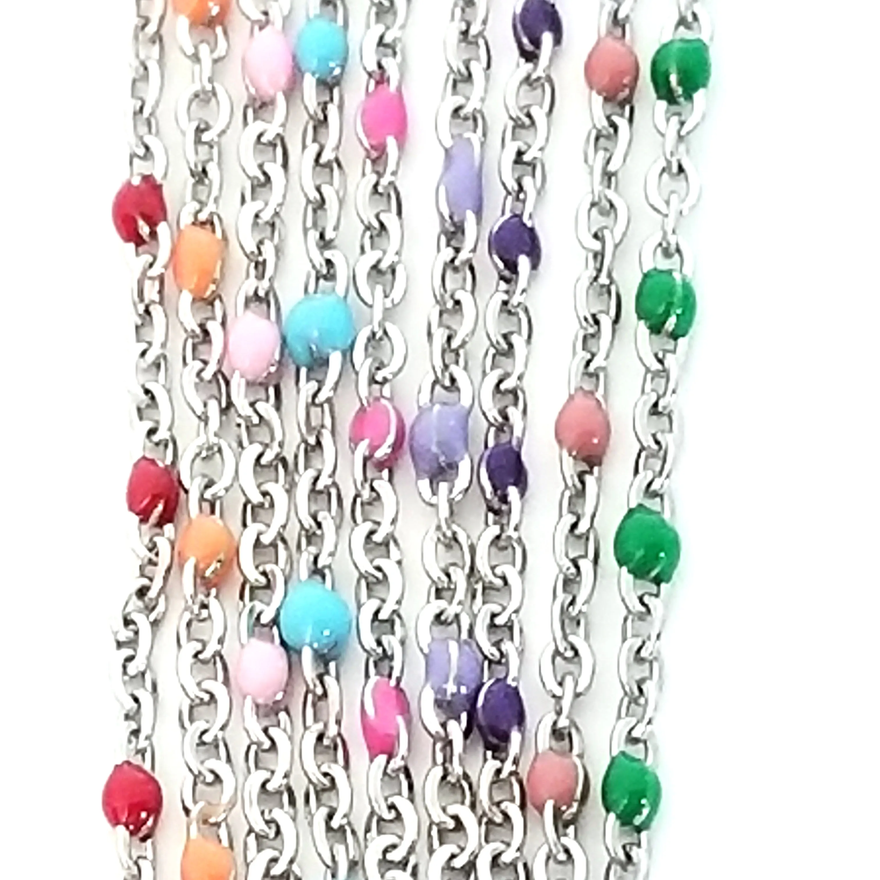 Pink Enamel Stainless Station Chains, 18 inches each, Lot of 10 Chains, #99C