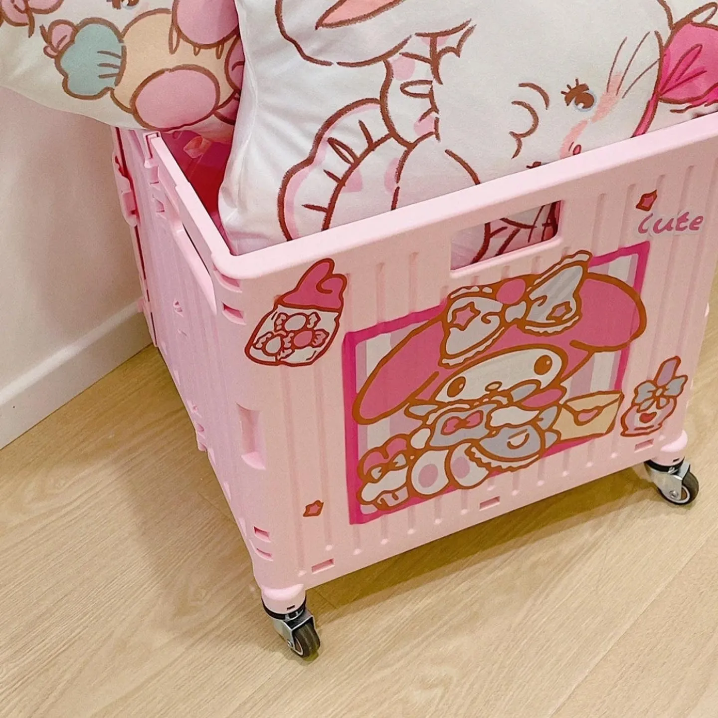 Pink folded trolley hand cart push cart dolly with my melody sticker stairs climber hand truck