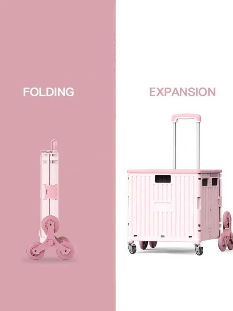 Pink folded trolley hand cart push cart dolly with my melody sticker stairs climber hand truck