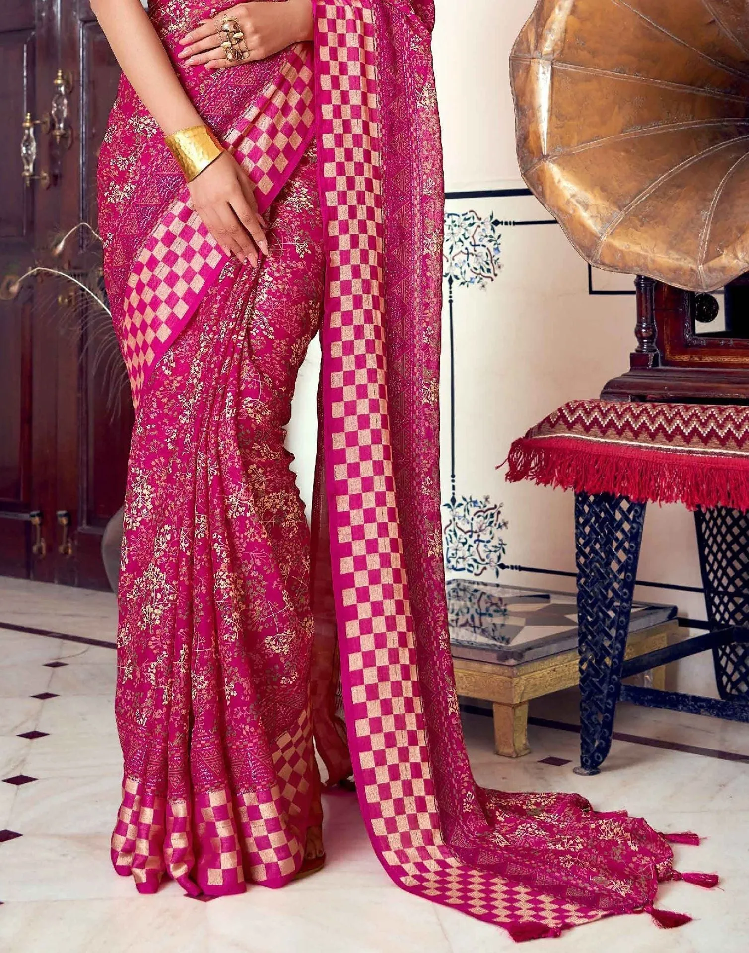 Pink Printed Georgette Saree