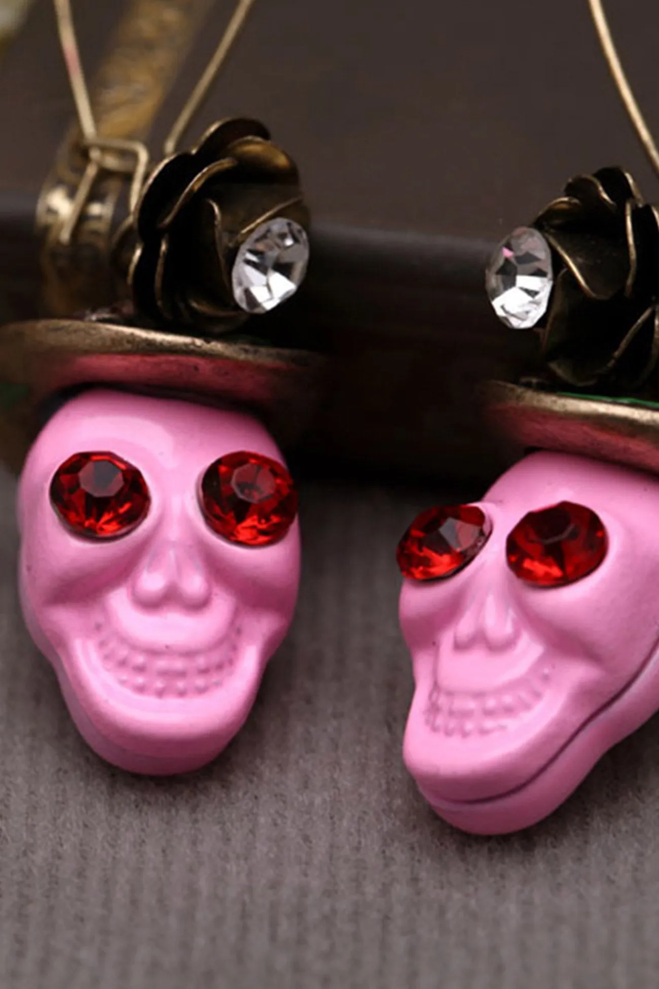 Pink Skull Rhinestone Earrings