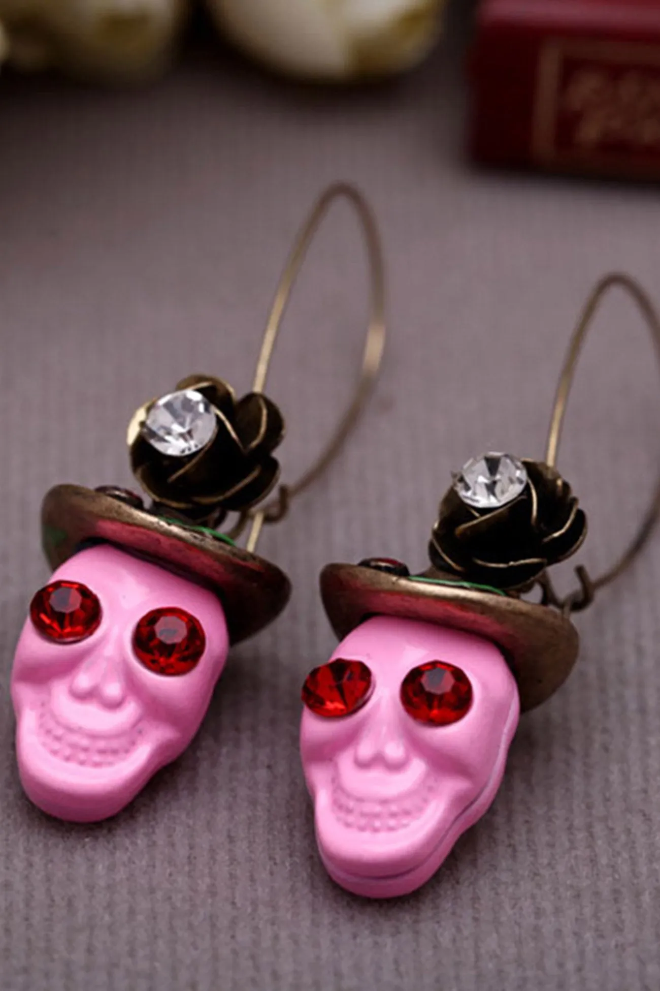 Pink Skull Rhinestone Earrings