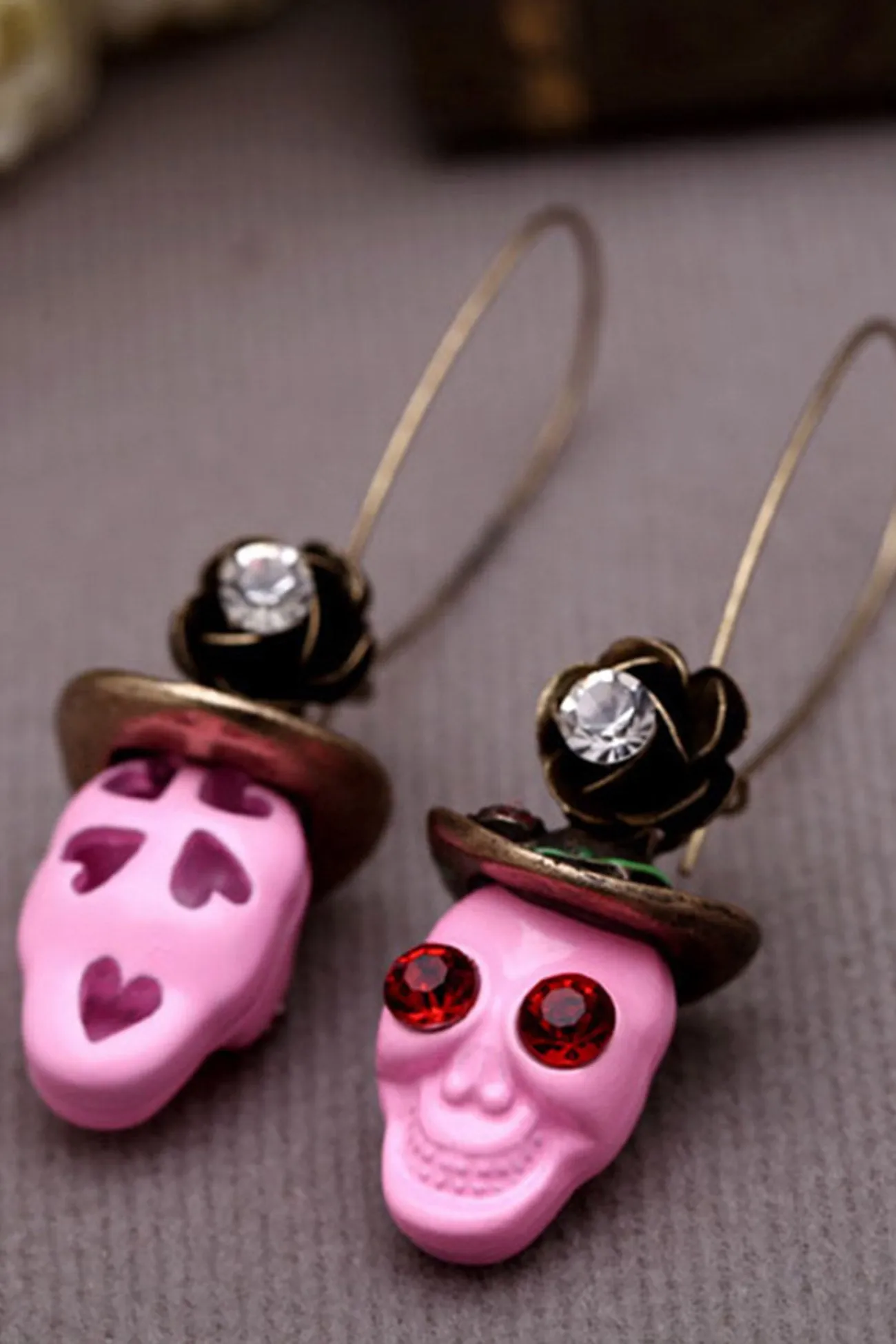 Pink Skull Rhinestone Earrings