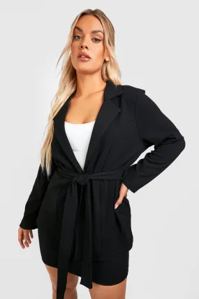 Plus Basic Jersey Knit Tie Waist Blazer