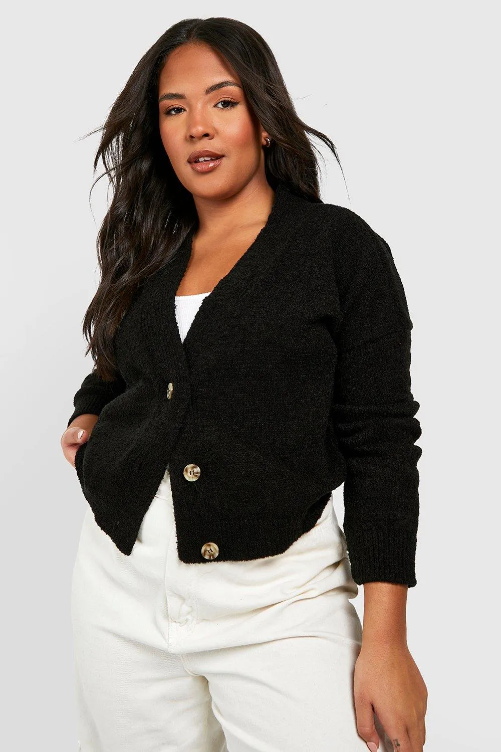 Plus Boucle Knitted Cardigan