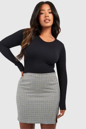 Plus Checked Front Split Mini Skirt