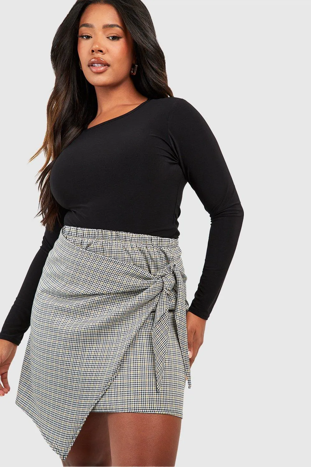 Plus Checked Wrap Detail Mini Skirt