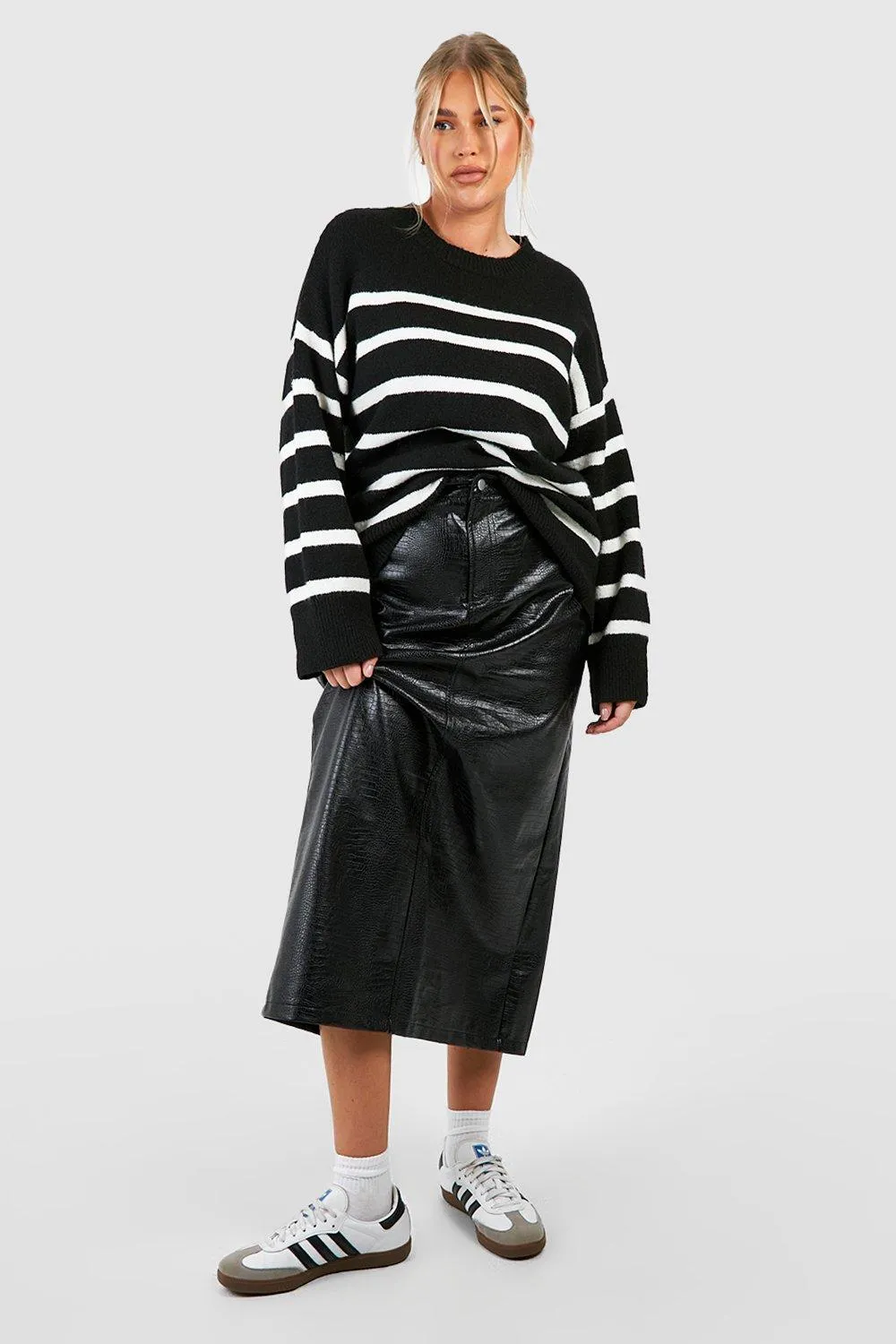 Plus Croc Pu Split Midi Skirt