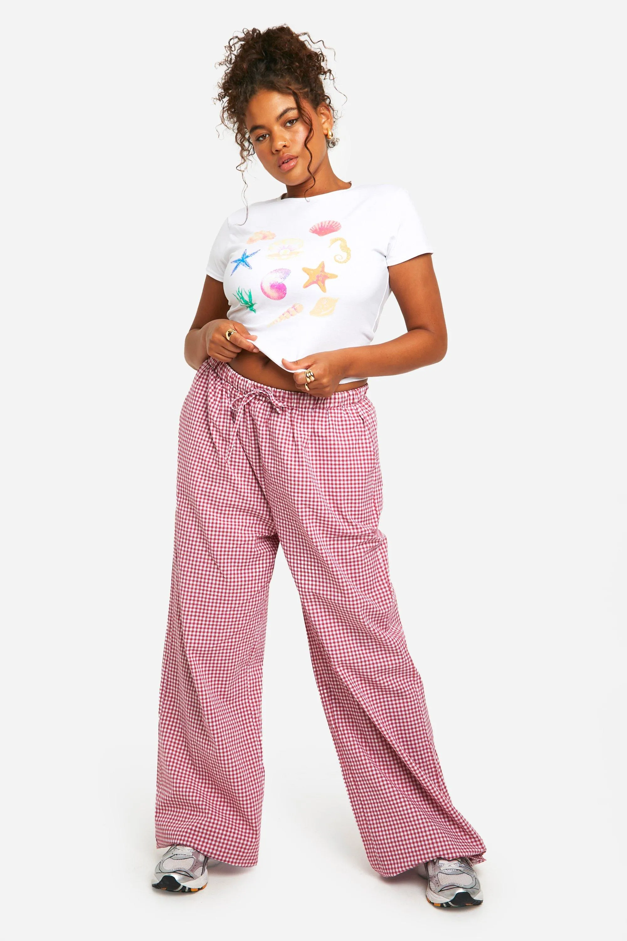 Plus Elasticated Waist Gingham Pants