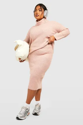 Plus Knitted Midi Skirt And Turtleneck Two-Piece