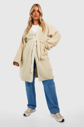 Plus Knitted Oversized Belted Cardigan