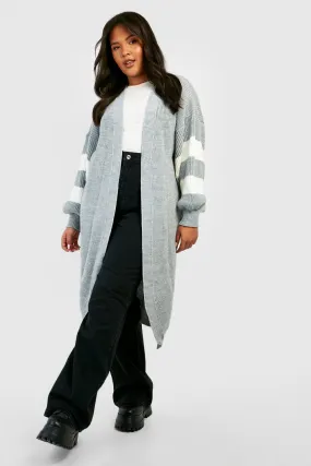 Plus Knitted Stripe Sleeve Oversized Cardigan