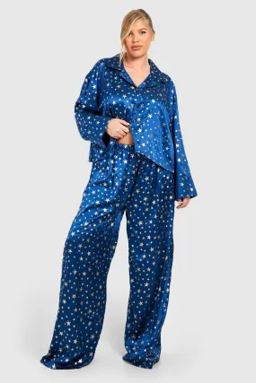 Plus Oversized Crop Metallic Pj Pants Set