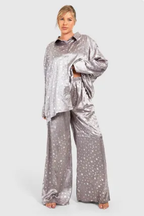 Plus Oversized Metallic Star Pj Pants Set