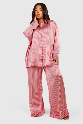 Plus Oversized Stripe Pj Pants Set