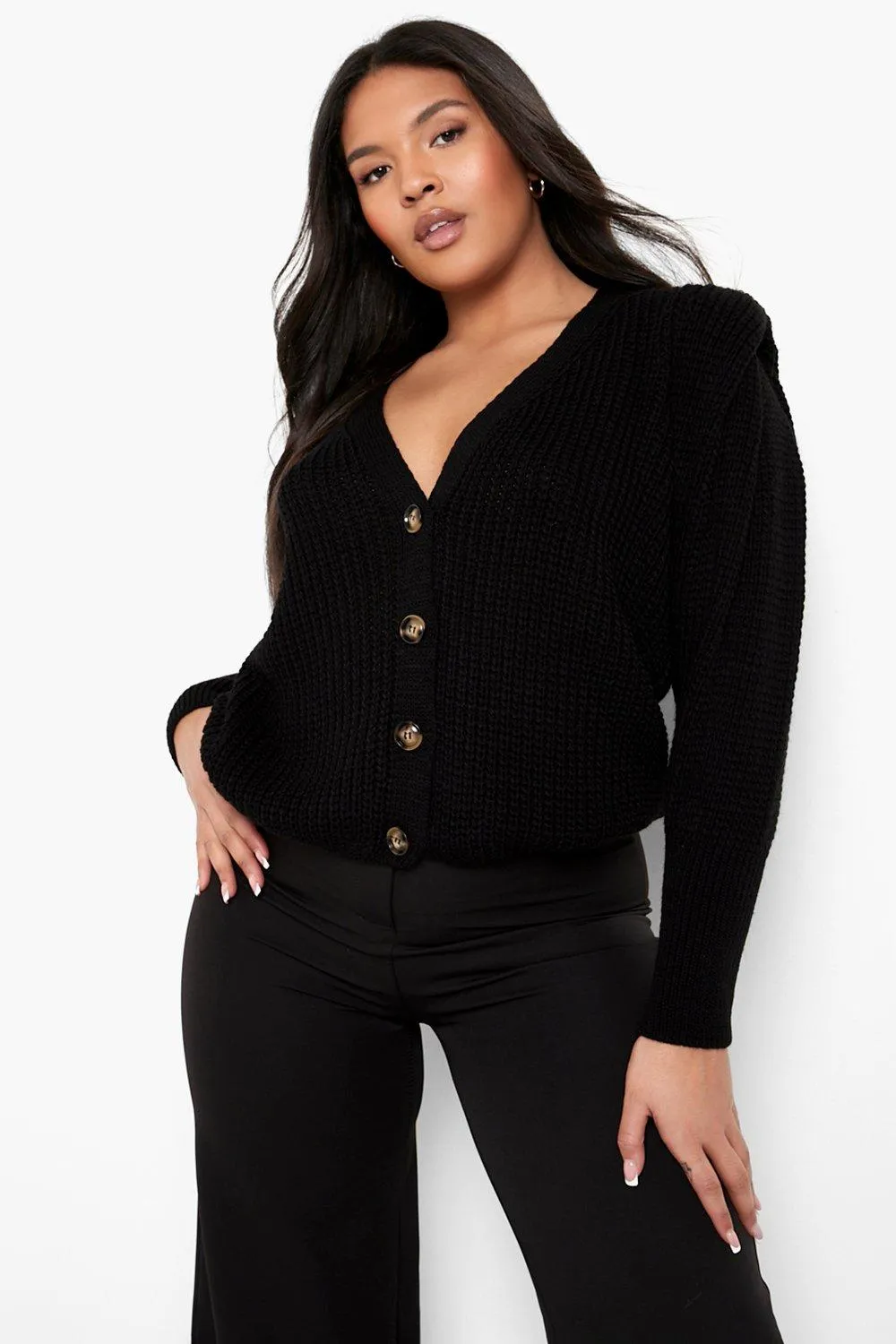 Plus Premium Shoulder Pad Cardigan